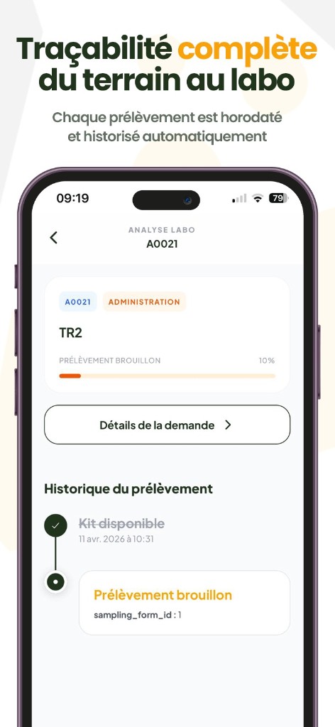 Application LAB710 — traçabilité du prélèvement